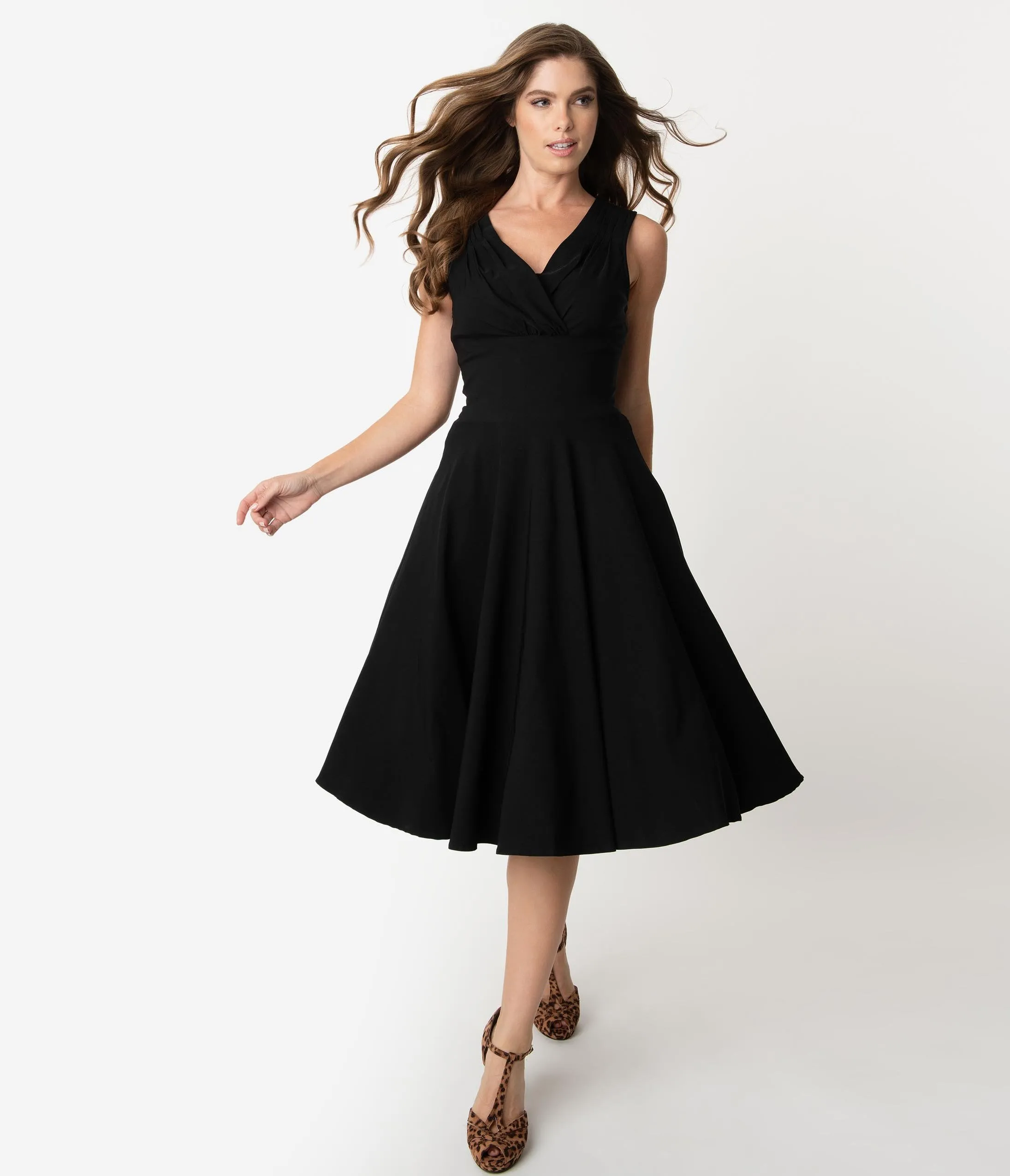 Unique Vintage 1950s Black Sleeveless Delores Swing Dress