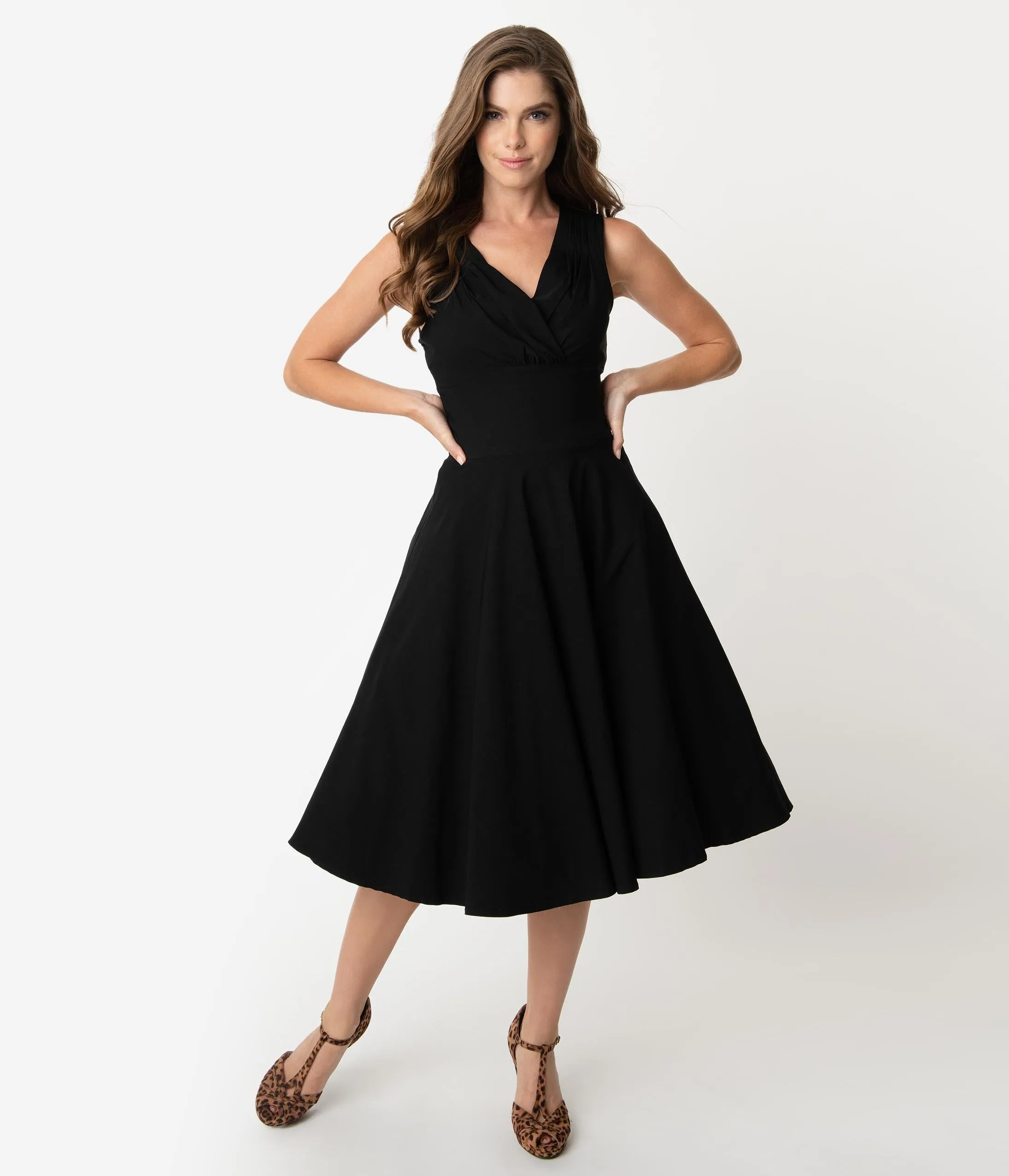 Unique Vintage 1950s Black Sleeveless Delores Swing Dress