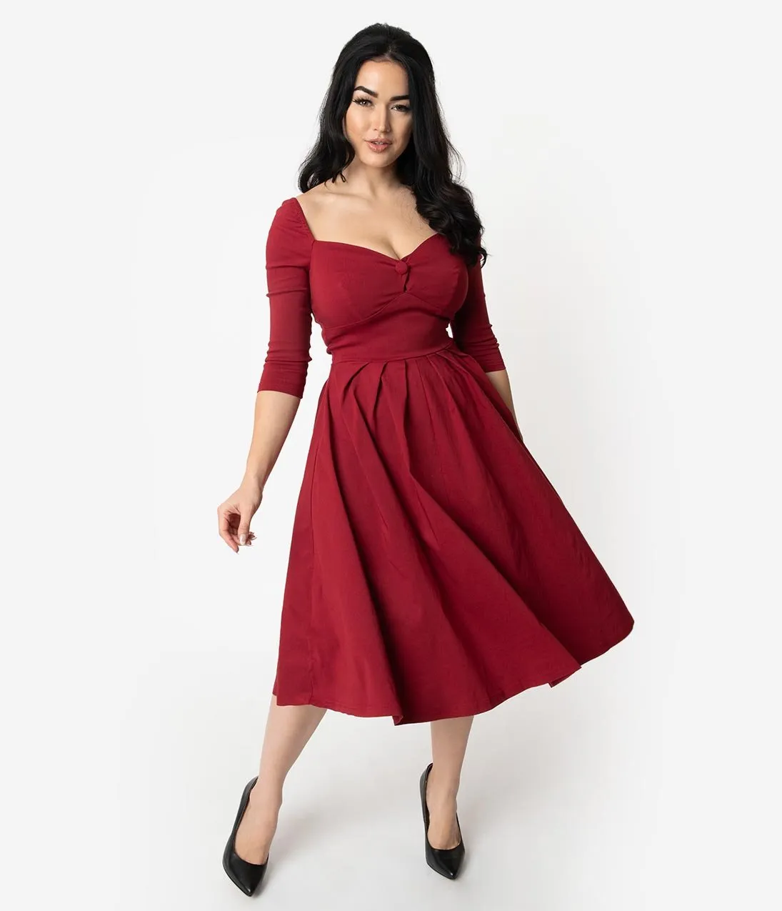 Unique Vintage 1950s Deep Red Bengaline Sweetheart Lamar Swing Dress