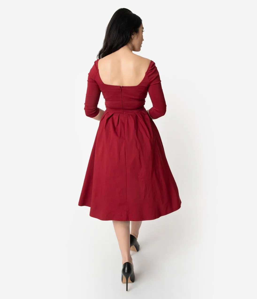 Unique Vintage 1950s Deep Red Bengaline Sweetheart Lamar Swing Dress