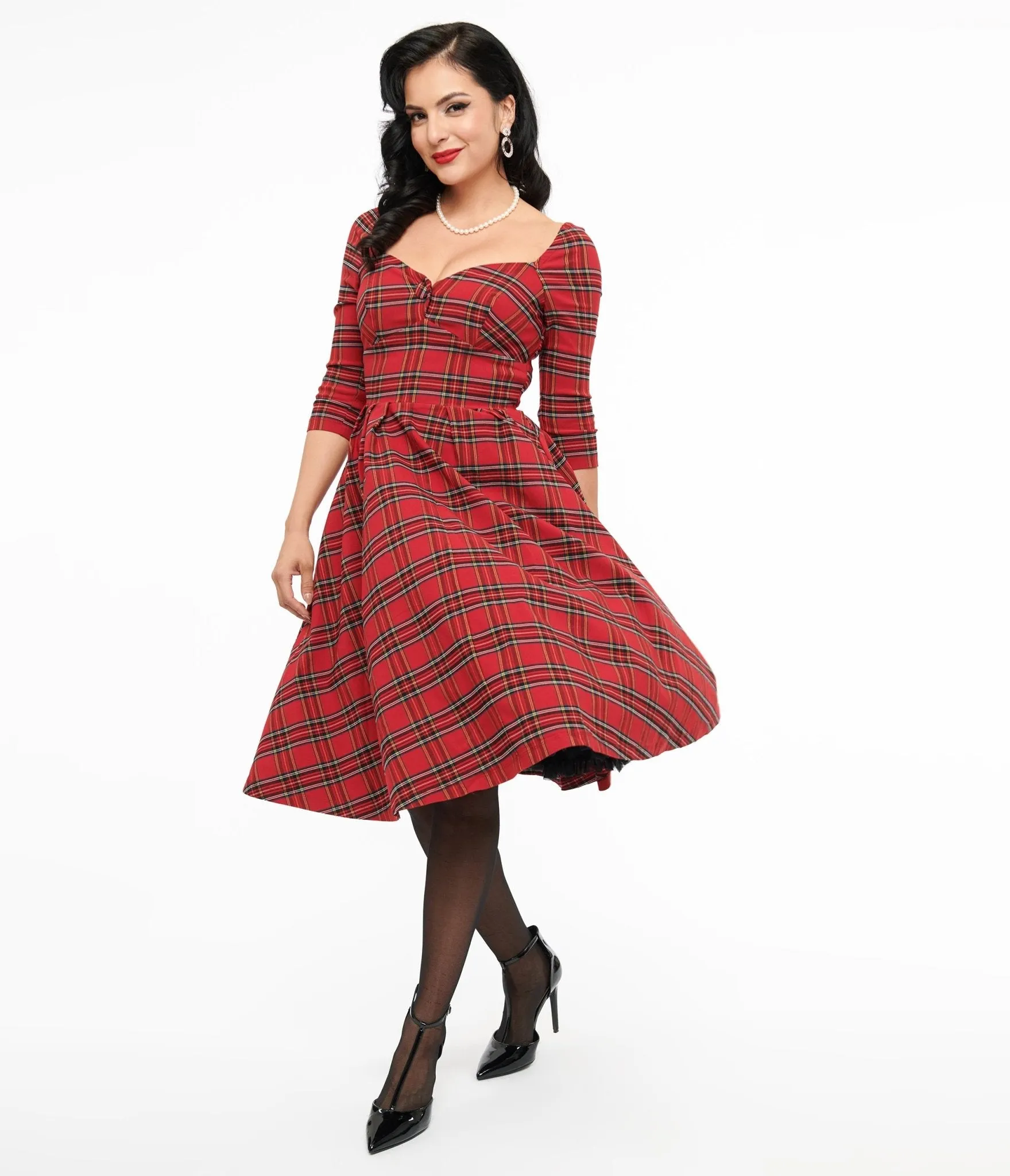 Unique Vintage 1950s Red Plaid Lamar Swing Dress