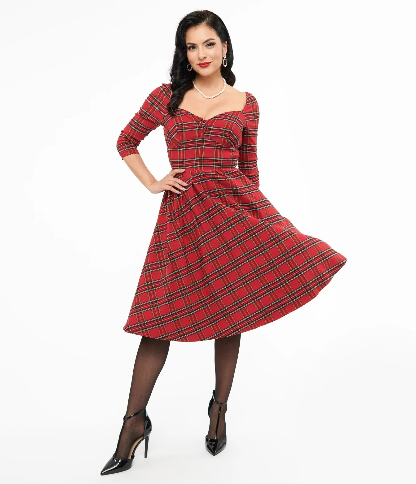 Unique Vintage 1950s Red Plaid Lamar Swing Dress