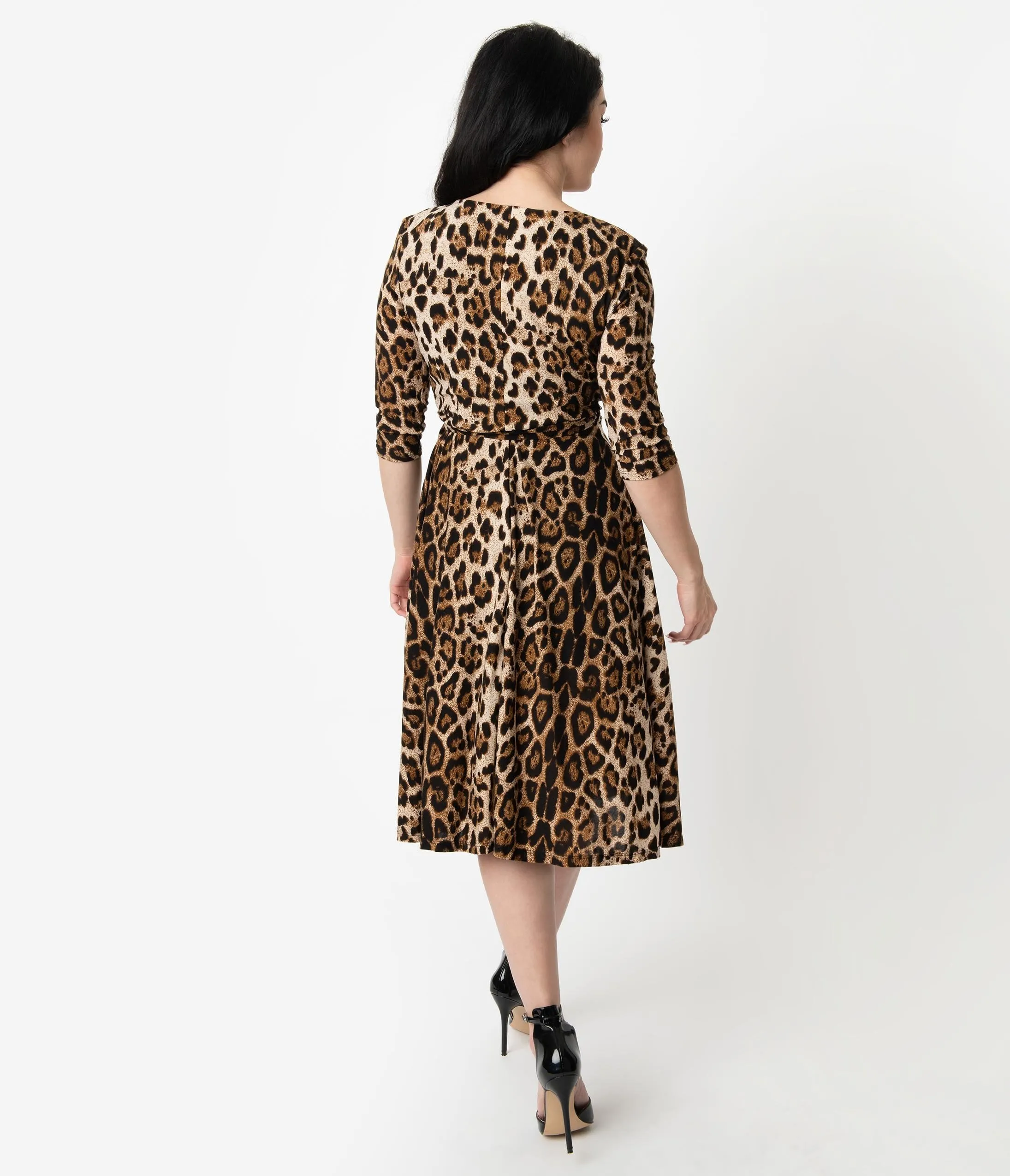 Unique Vintage Leopard Print Sleeved Kelsie Wrap Dress