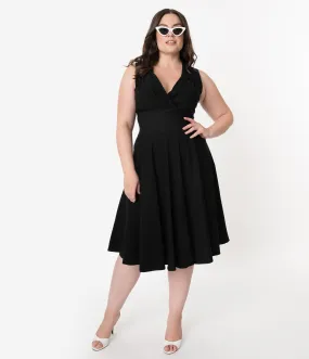 Unique Vintage Plus Size 1950s Black Sleeveless Delores Swing Dress