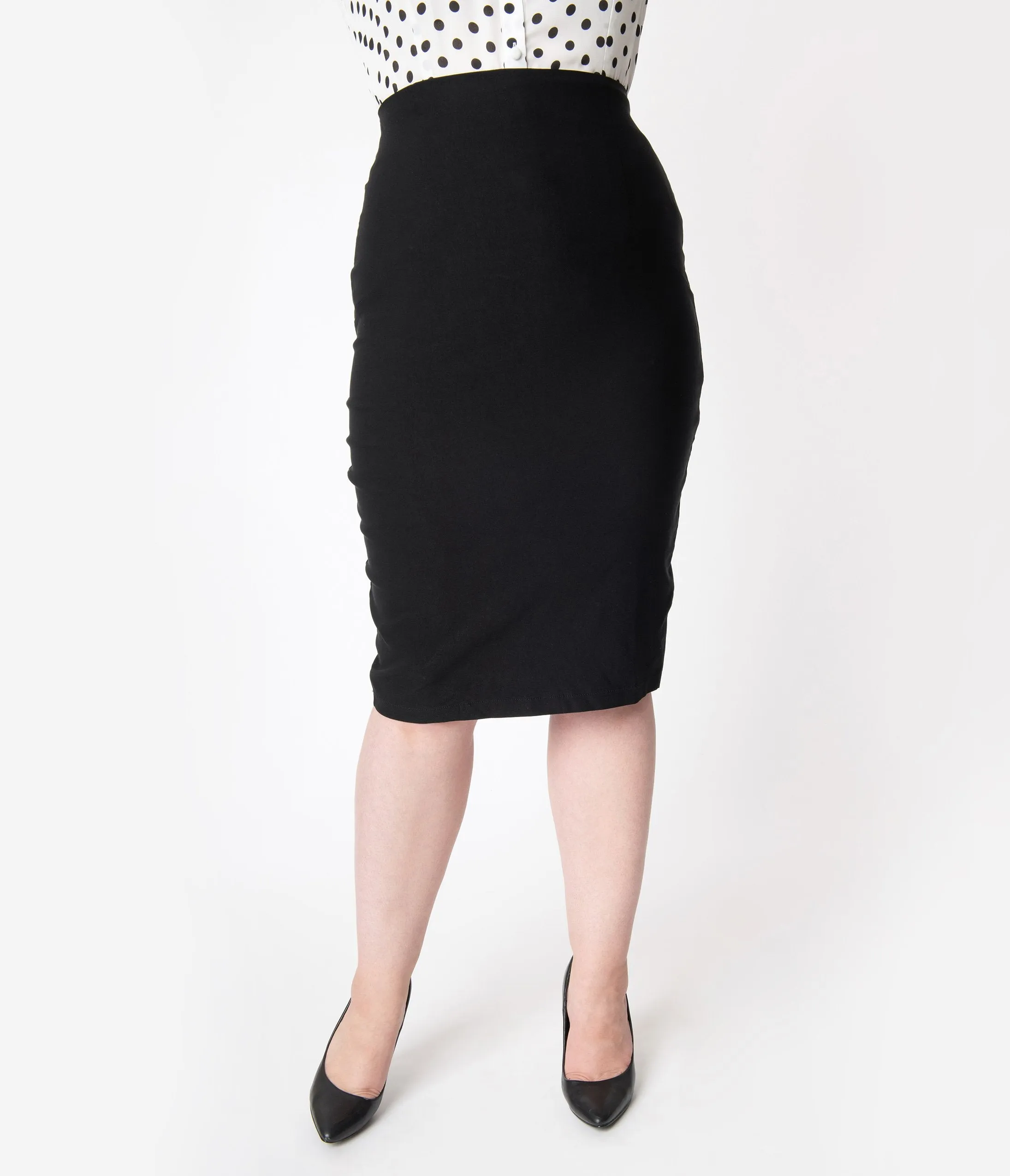 Unique Vintage Plus Size Black Stretch High Waist Tracy Wiggle Skirt