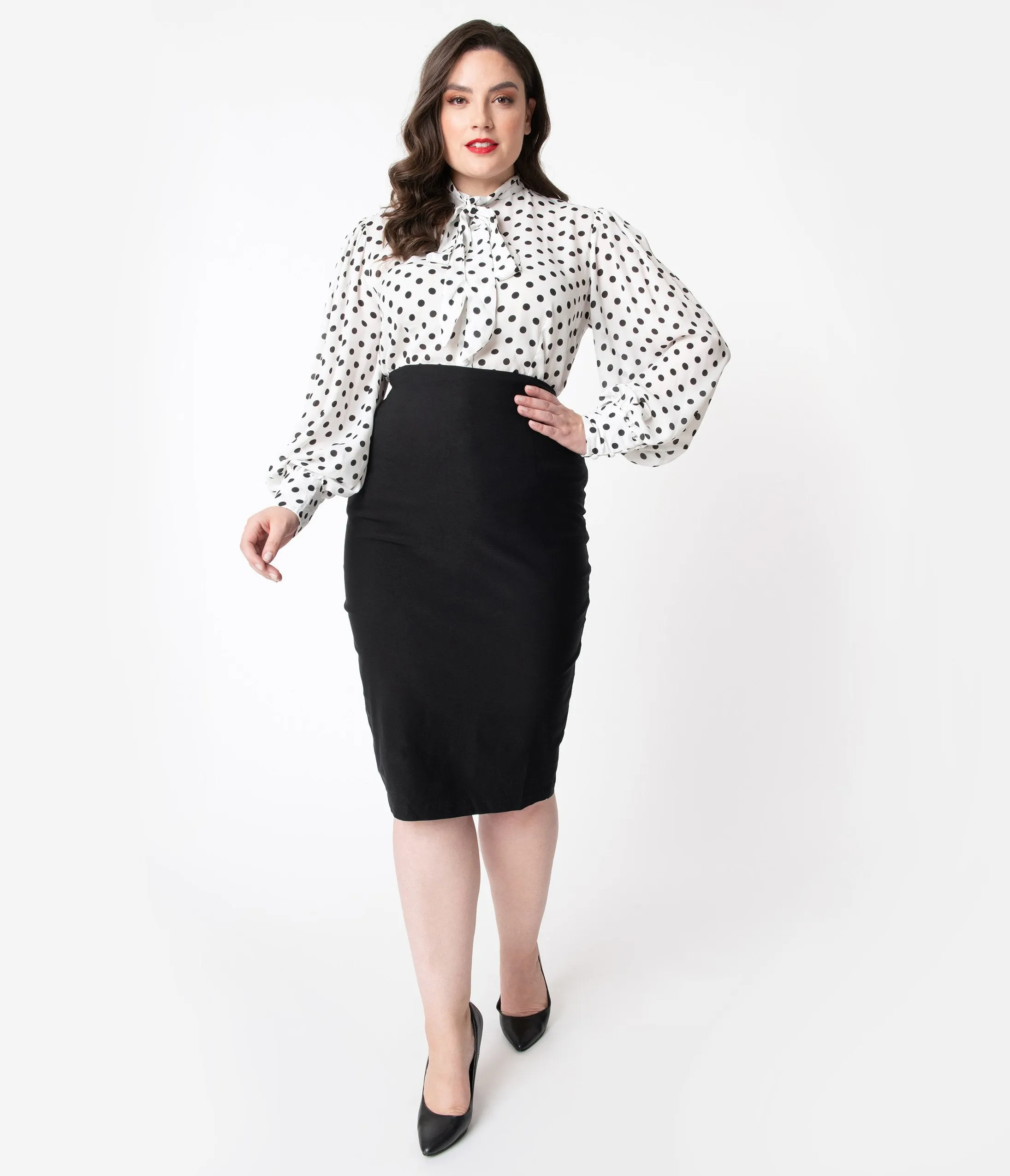 Unique Vintage Plus Size Black Stretch High Waist Tracy Wiggle Skirt