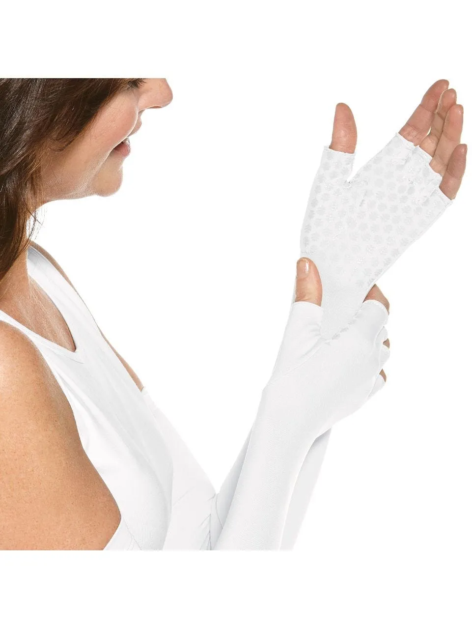 Unisex Perpetua UV Long Fingerless Sun Gloves | White