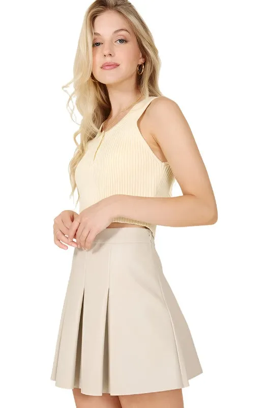 Vegan leather pleated mini skirt