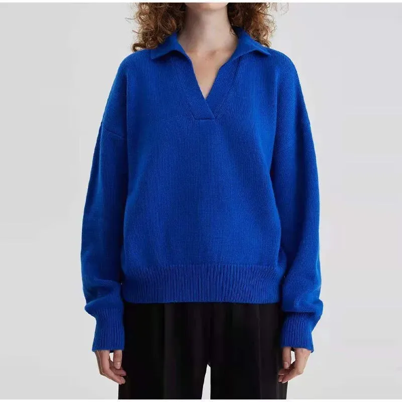 Wenkouban-Christmas Thanksgiving outfits_Chic Polo Collar Casual Oversized Solid Color Knitted Christmas Sweater