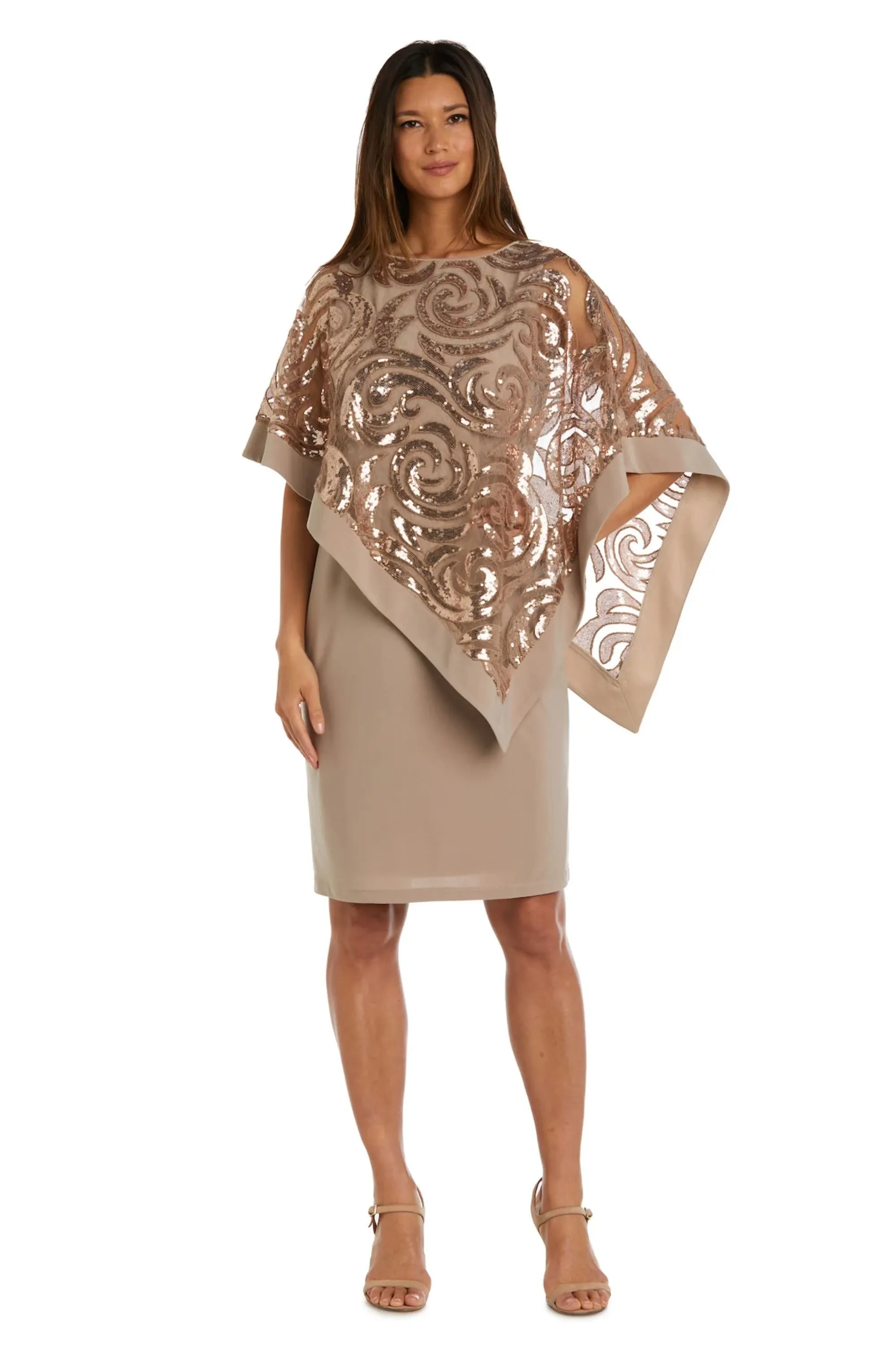 Women Two-Piece  Stunning Sequin Swirl Poncho Dress