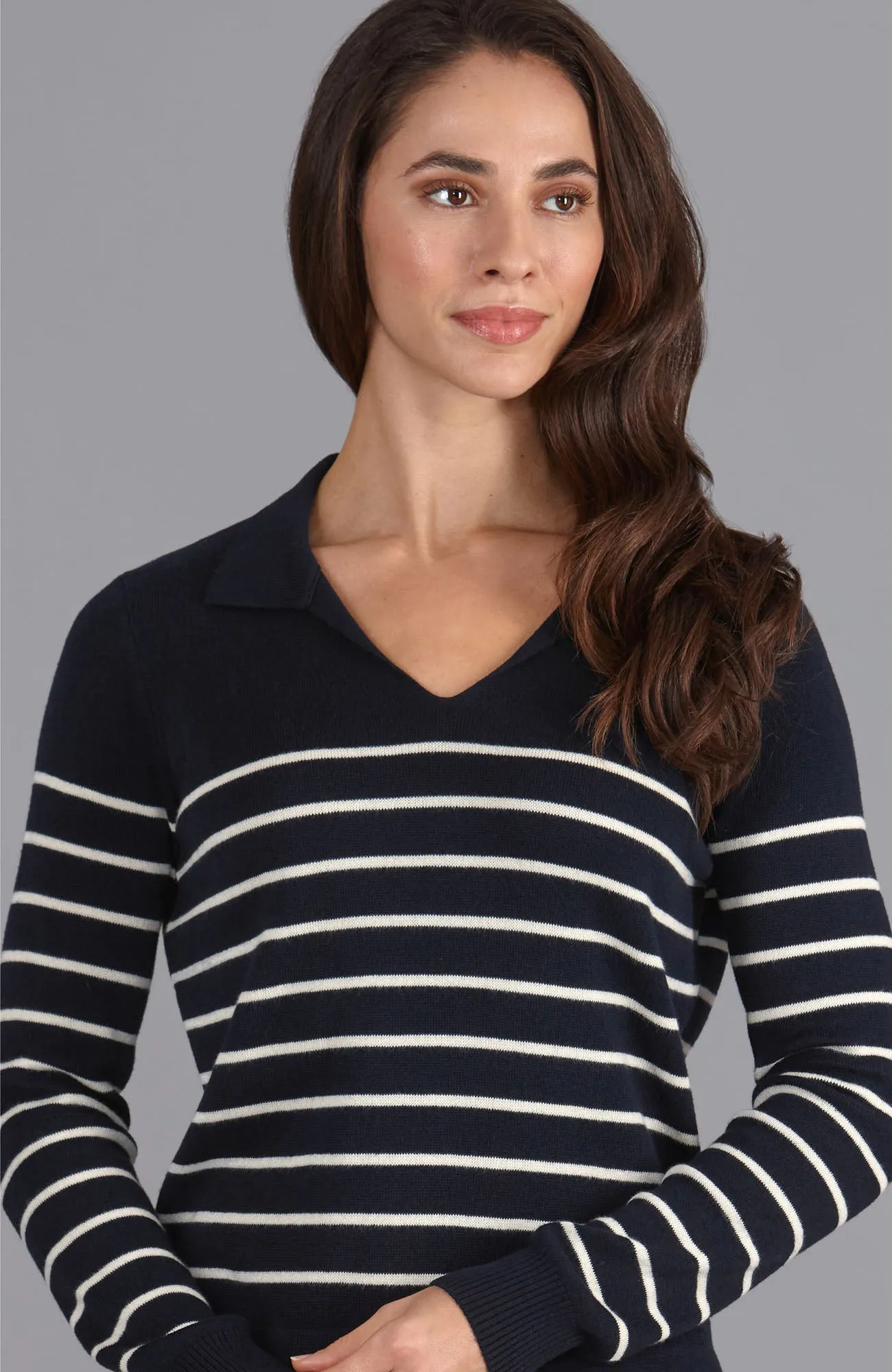 Womens Lightweight Cotton Open Collar Breton Top