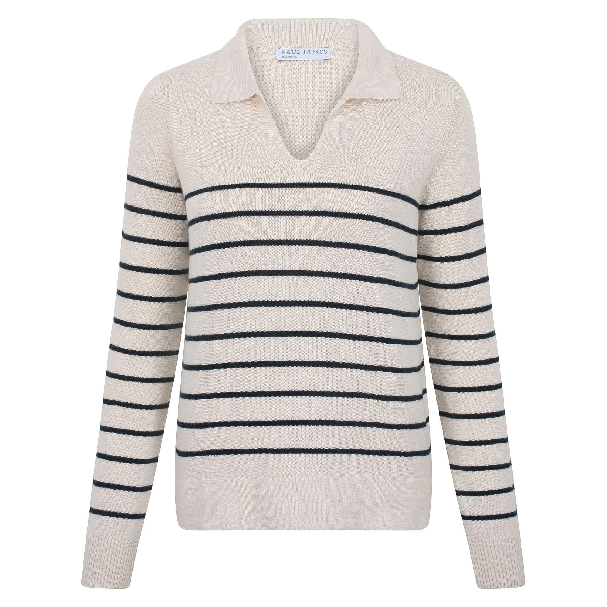 Womens Lightweight Cotton Open Collar Breton Top