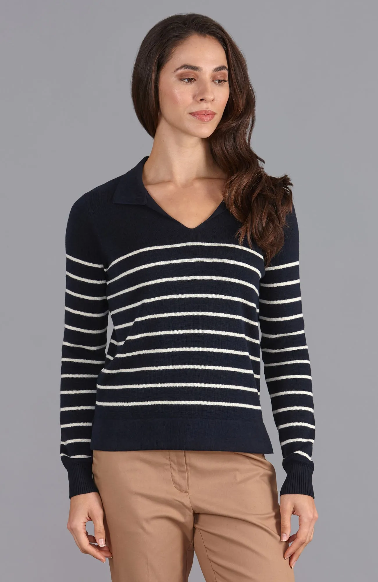 Womens Lightweight Cotton Open Collar Breton Top