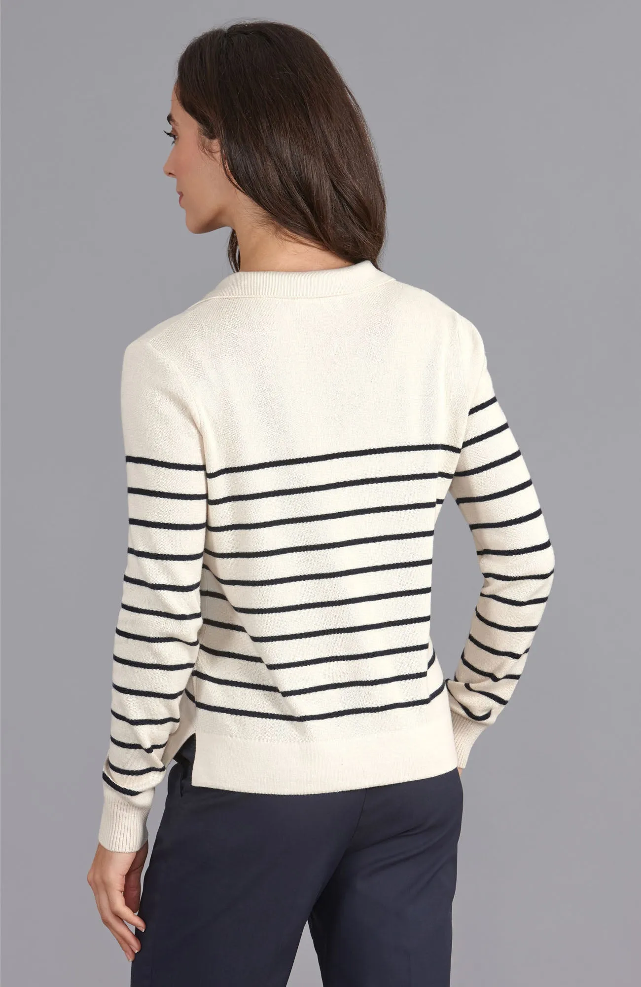 Womens Lightweight Cotton Open Collar Breton Top