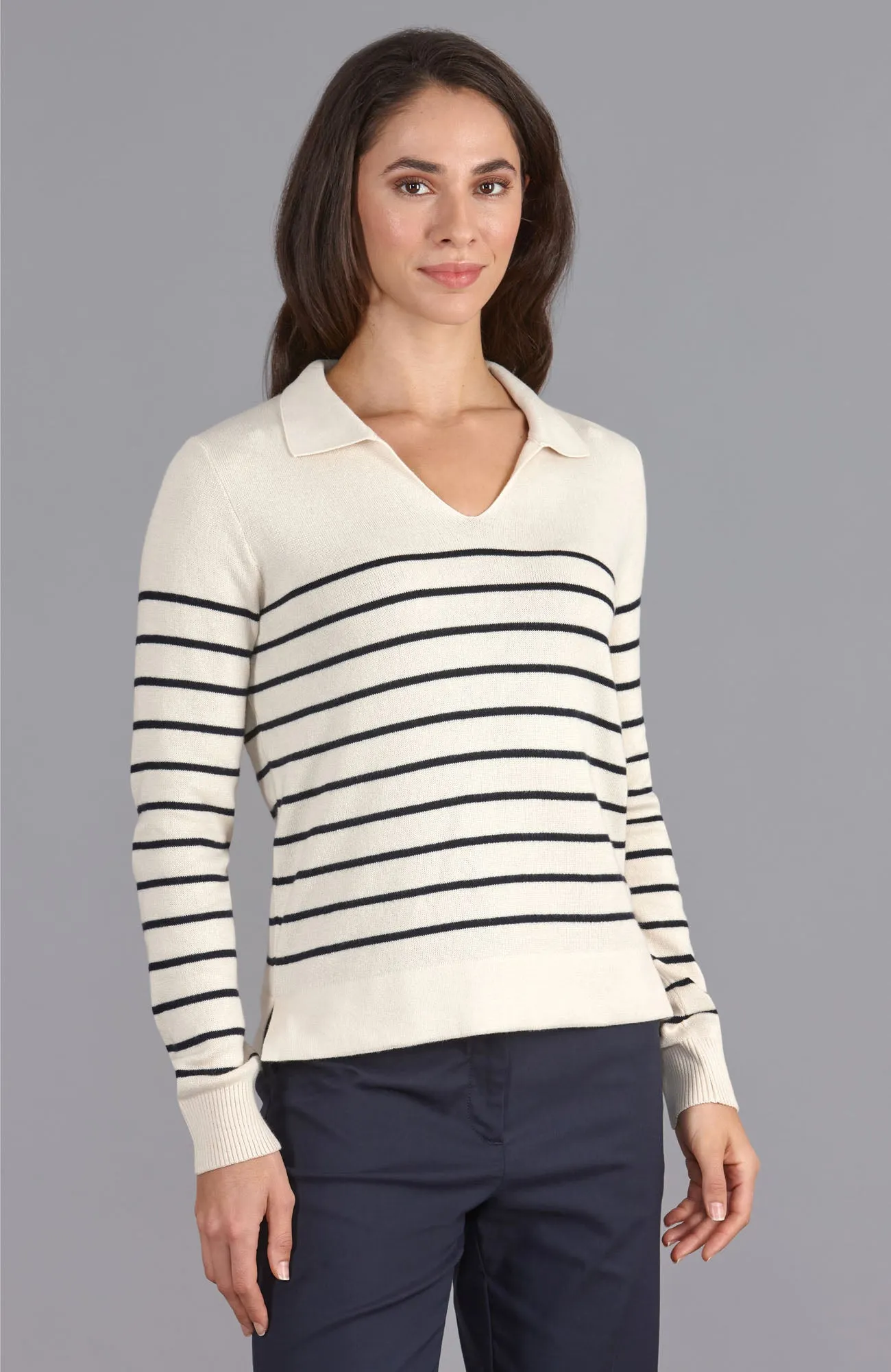 Womens Lightweight Cotton Open Collar Breton Top