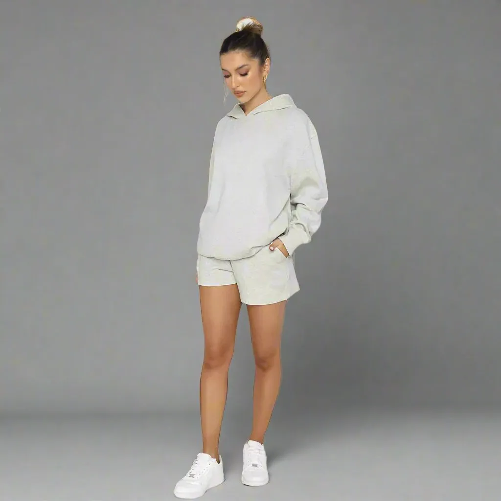 Women's Solid Color Long Sleeved Hooded Pullover Set