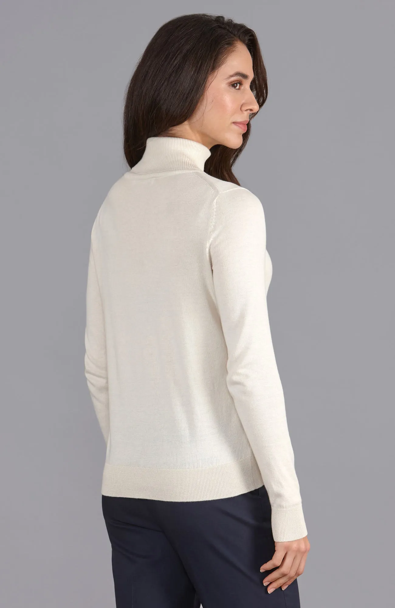 Womens Ultra Fine Cotton Roll Neck Long Sleeve Jumper