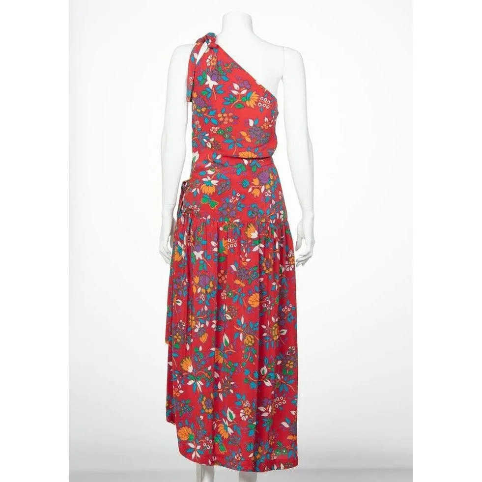 Yves Saint Laurent Multicolor Floral Print Top and Skirt Set | 42