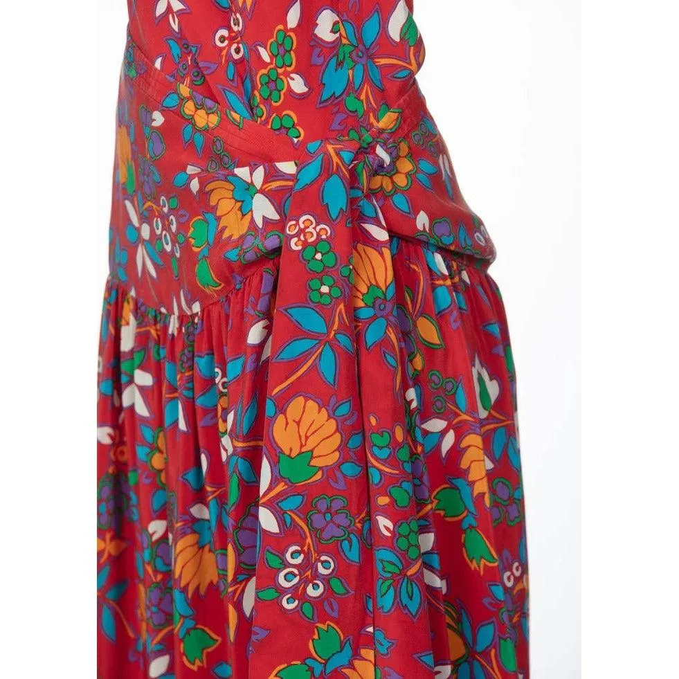 Yves Saint Laurent Multicolor Floral Print Top and Skirt Set | 42