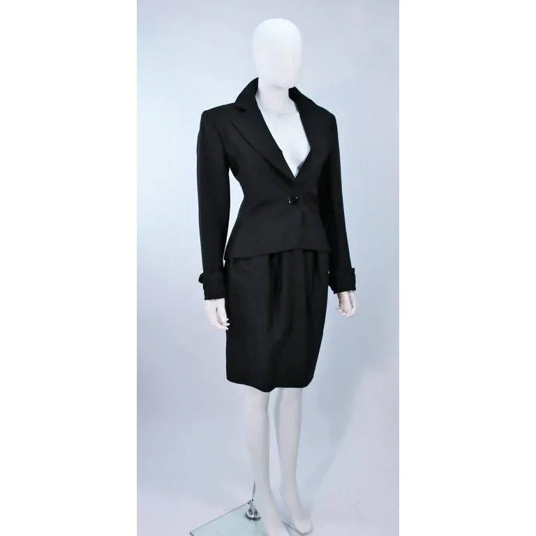 YVES SAINT LAURENT Wool Black Skirt Suit with Satin Trim | Size 36